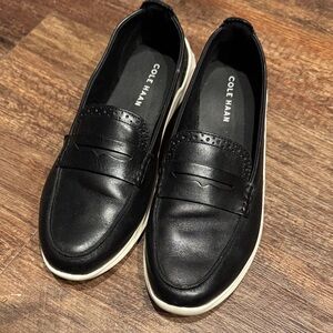 Cole Haan Black Leather Slip-On Loafers with White Sole